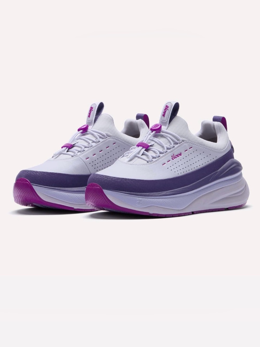 Women’s White and Purple Platform Lace-Free Sneaker by Clove
